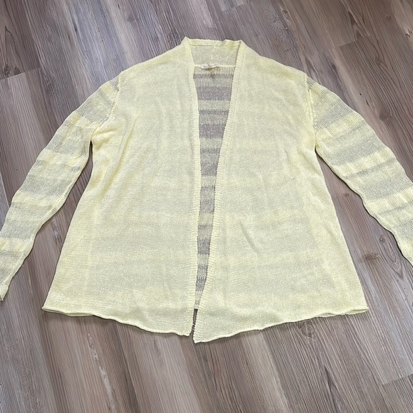 Eileen Fisher Straight Linen Open Cardigan Daisy Pale yellow Loose weave Size M - Picture 2 of 12